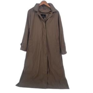 London Fog Hooded Trench Coat Long Brown Classic Traditional Sz 16R Poly‎ Liner